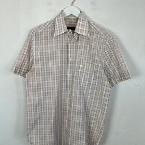 Men's Beige Plaid Short Sleeve Shirt